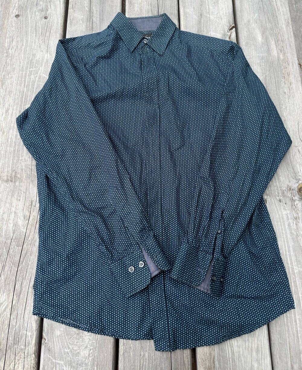 Beverly Hills Polo Club Men’s Small Blue Geometric Button Front Casual Shirt